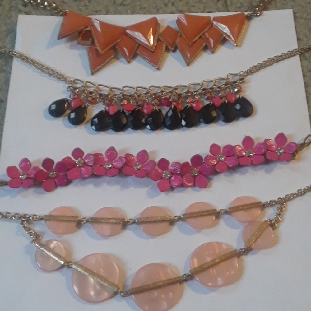 4 cute pink and black necklaces